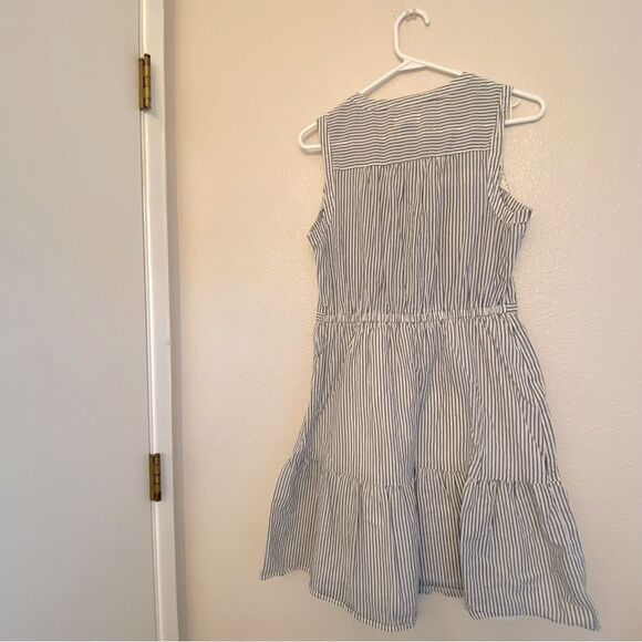 Old Navy Blue pin Stripe sleeveless Shirt Dress ruffle old money coastal Beach M - Picture 4 of 11